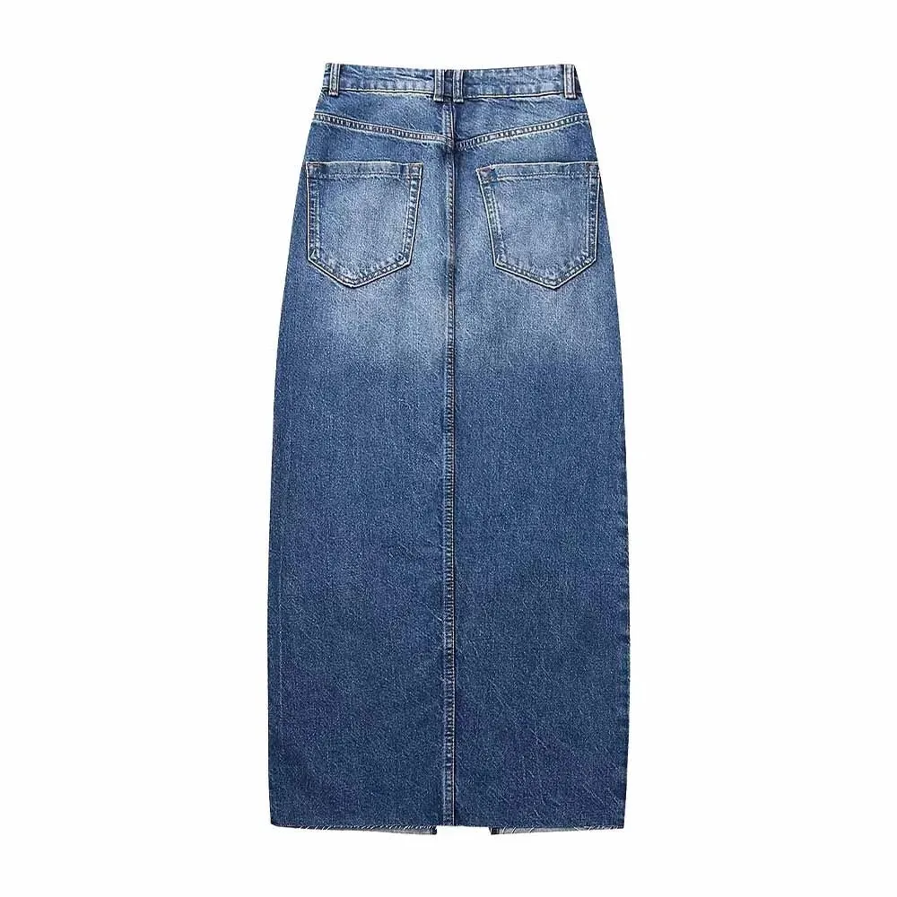 Pre Order:  High Front Slit Denim Skirt