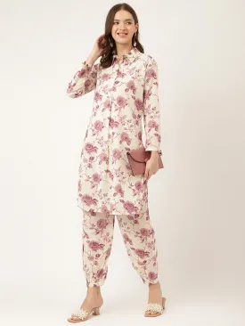 Purple Floral Print Cotton Co-Ord Set