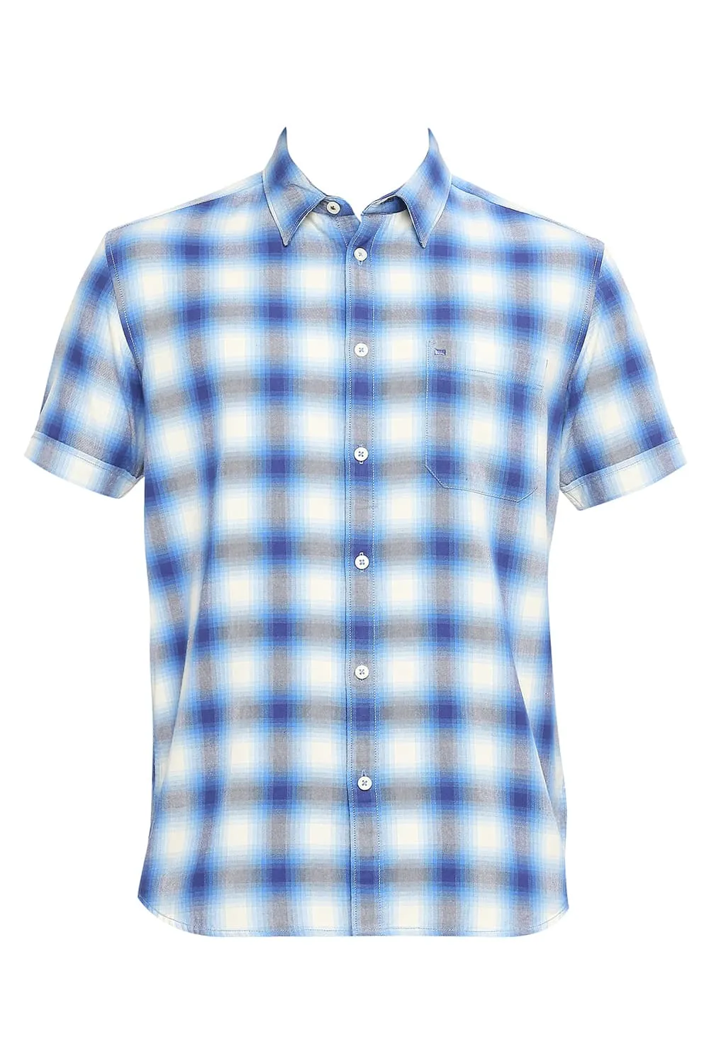 Slim Fit Cotton Brushed Twill Checks Halfsleeves Shirt