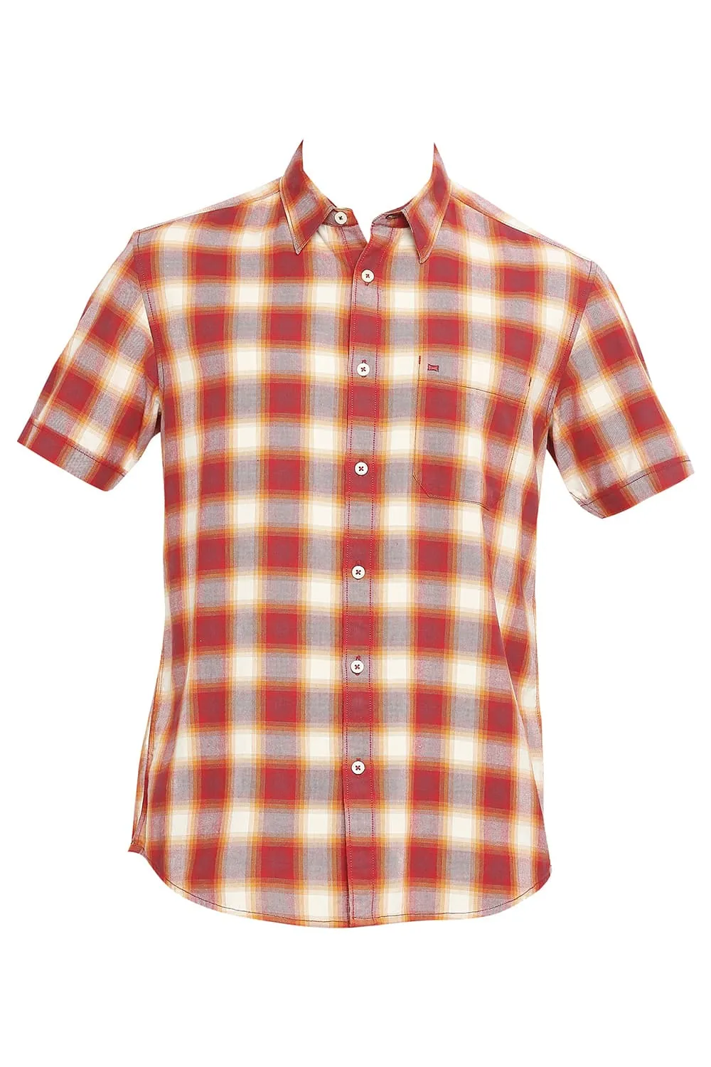 Slim Fit Cotton Brushed Twill Checks Halfsleeves Shirt