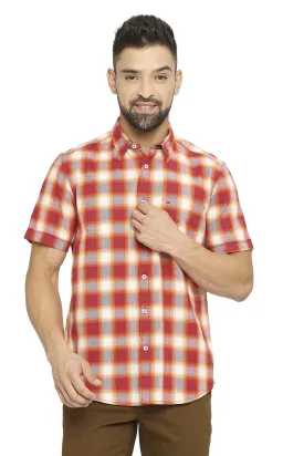 Slim Fit Cotton Brushed Twill Checks Halfsleeves Shirt