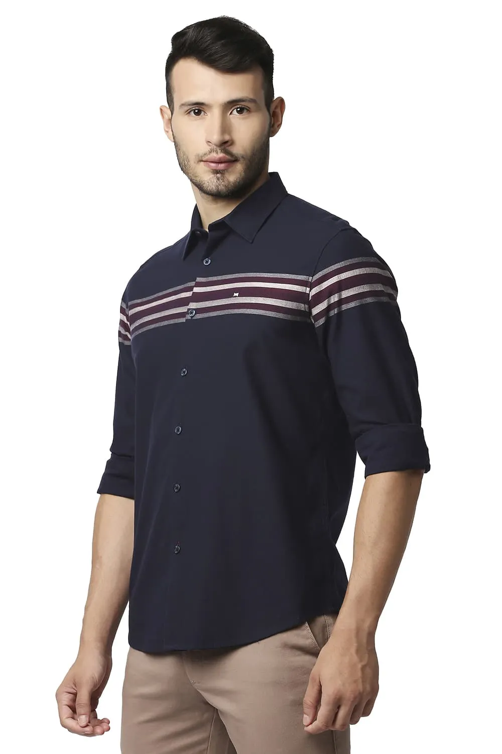 Slim Fit Dobby Engineering Weft Stripe Shirt