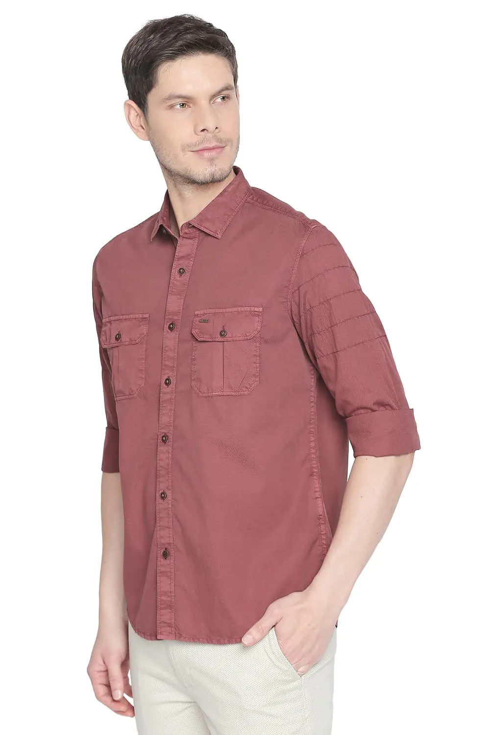 Slim Fit Garment Dyed Dobby Shirt