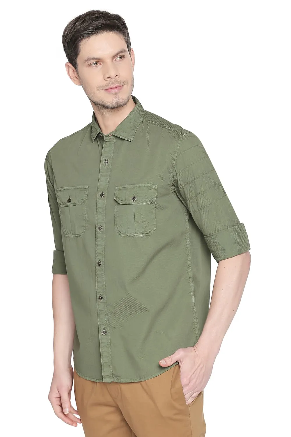 Slim Fit Garment Dyed Dobby Shirt