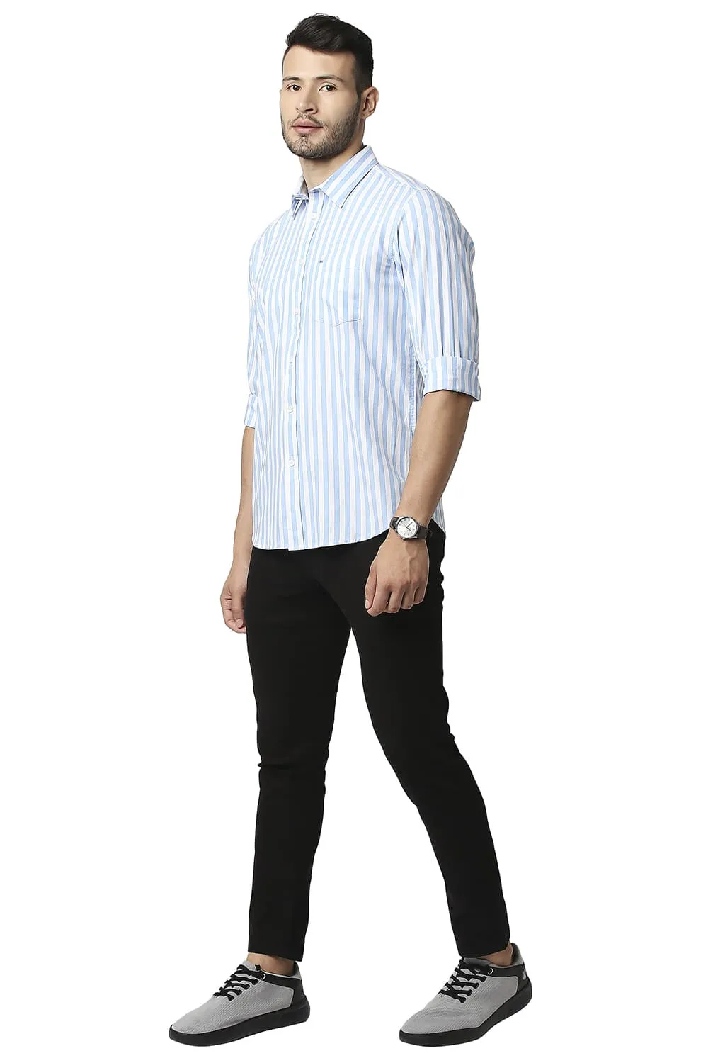 Slim Fit Herring Bone Stripe Shirt