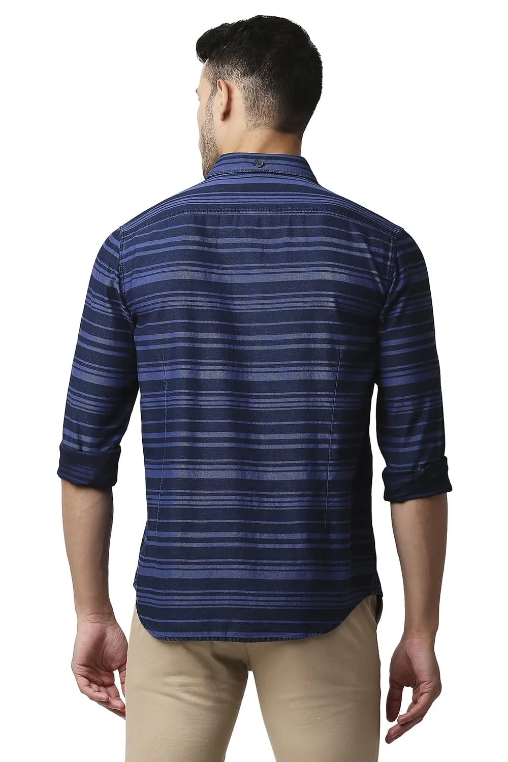 Slim Fit Indigo Weft Stripe Shirt