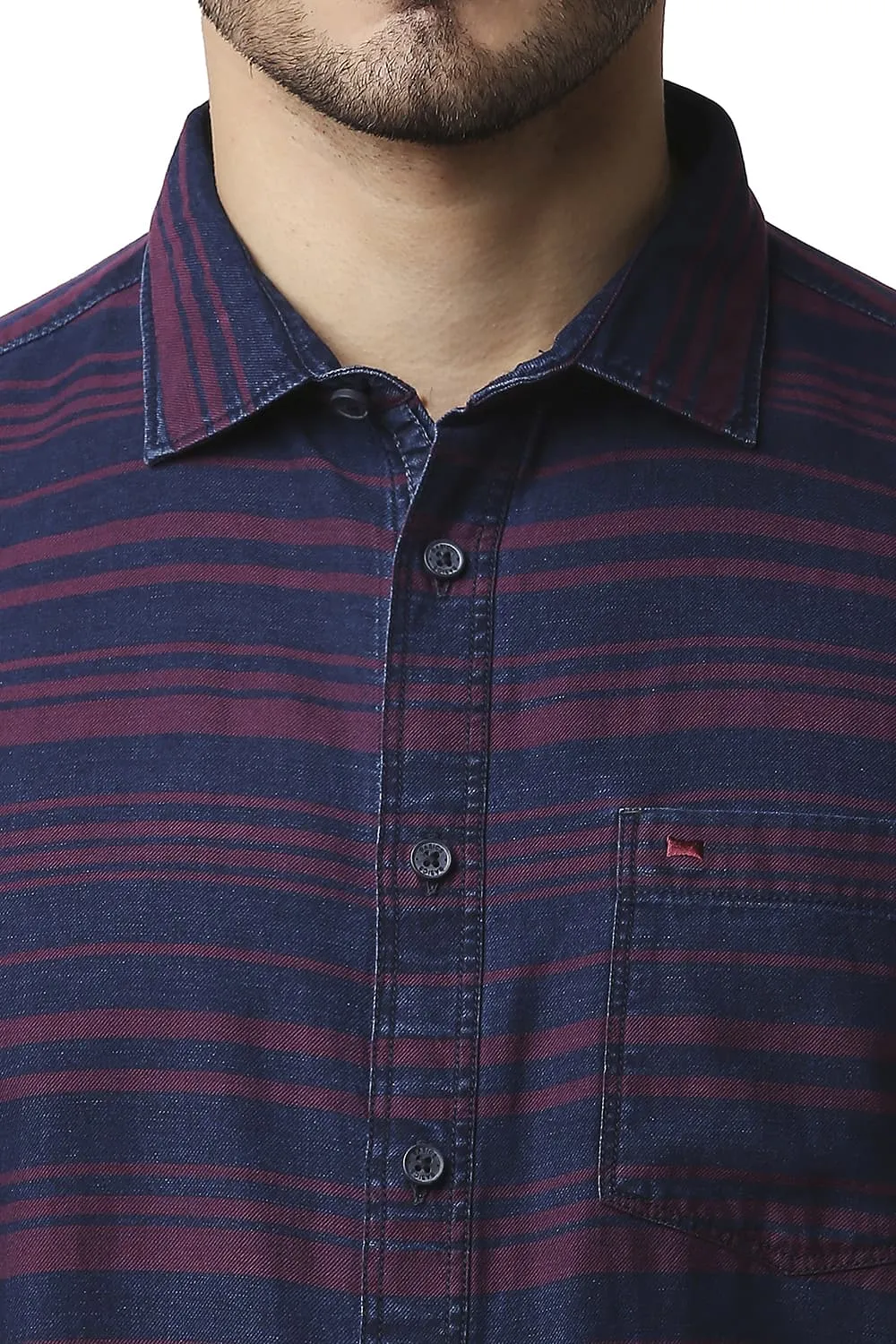 Slim Fit Indigo Weft Stripe Shirt