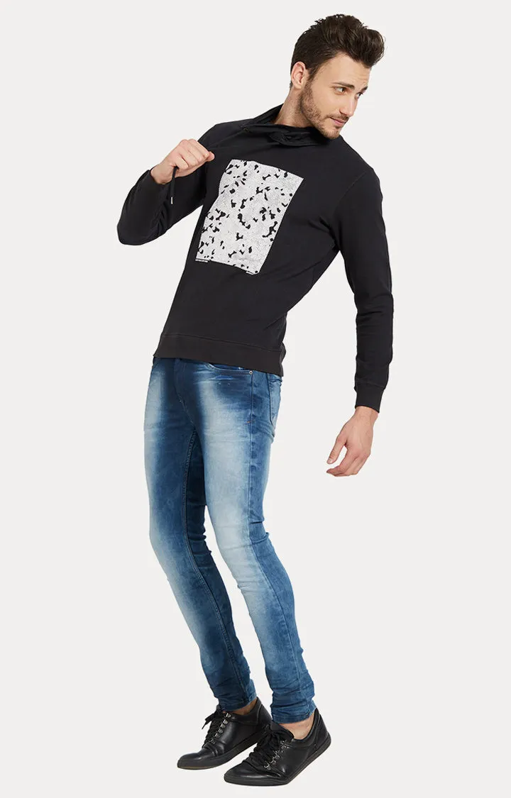 Spykar Men Black Cotton Slim Fit Round Neck Sweatshirt