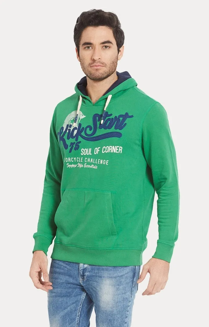 Spykar Men Green Cotton Slim Fit Hooded Sweatshirt