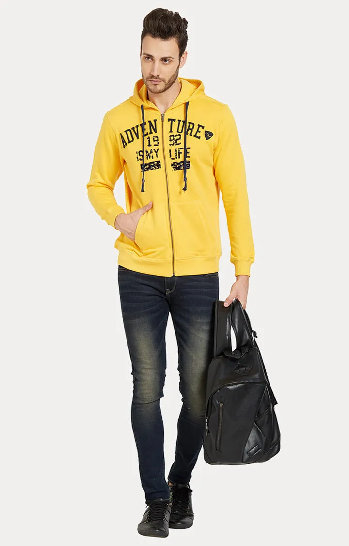 Spykar Men Yellow Cotton Slim Fit Hooded Sweatshirt