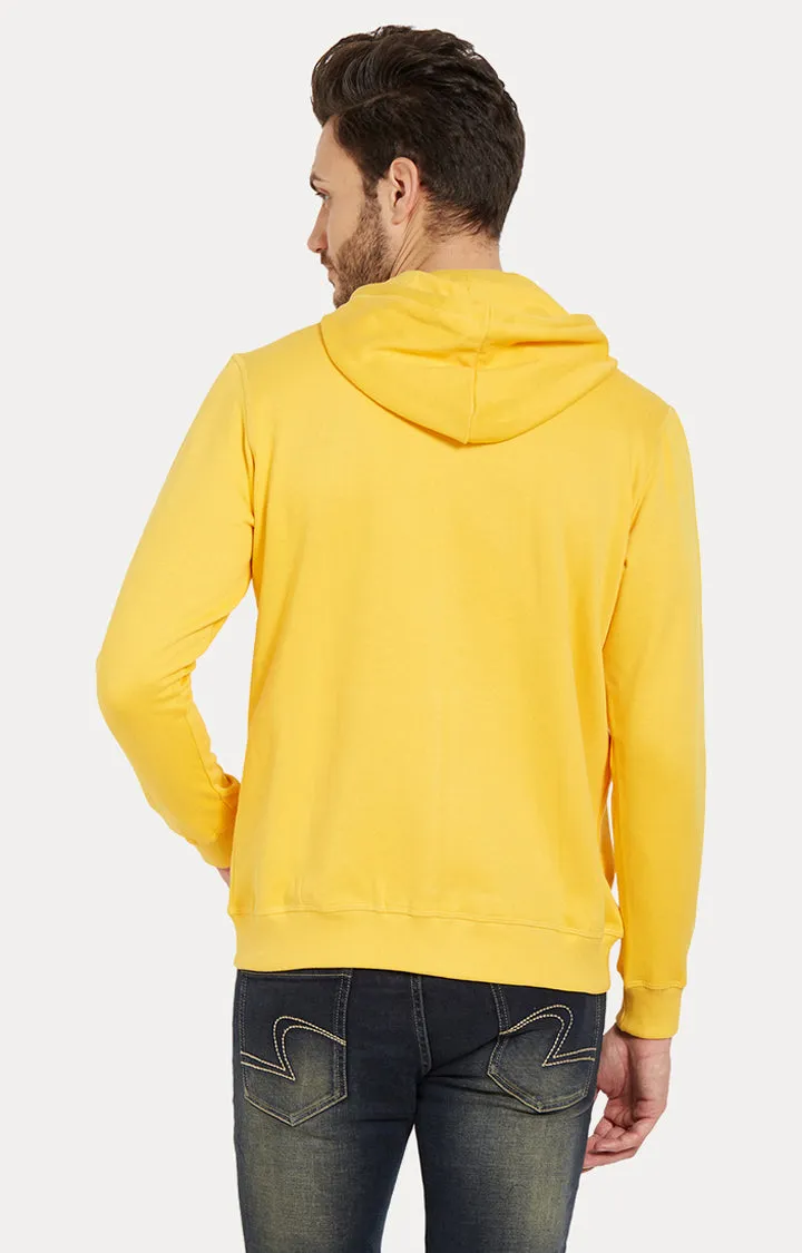 Spykar Men Yellow Cotton Slim Fit Hooded Sweatshirt