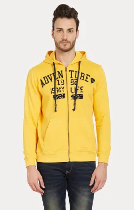 Spykar Men Yellow Cotton Slim Fit Hooded Sweatshirt