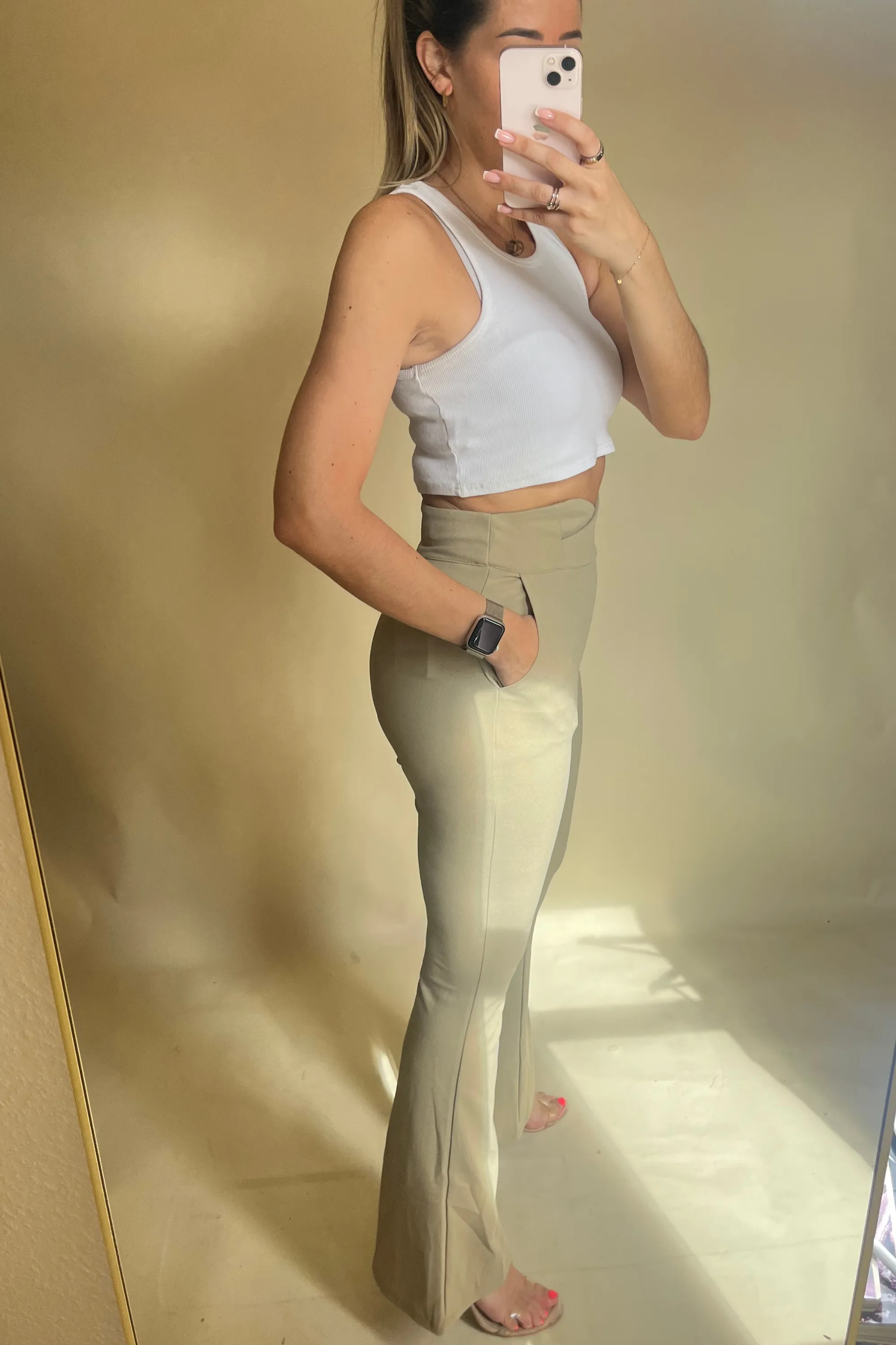 Taupe High Waisted Flare Trousers