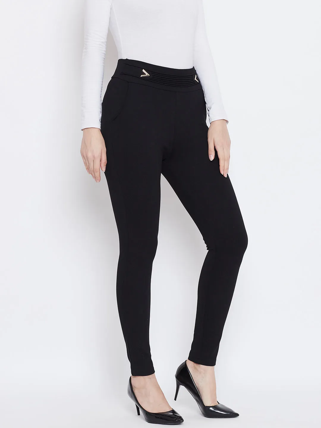 Women Black Solid Jeggings