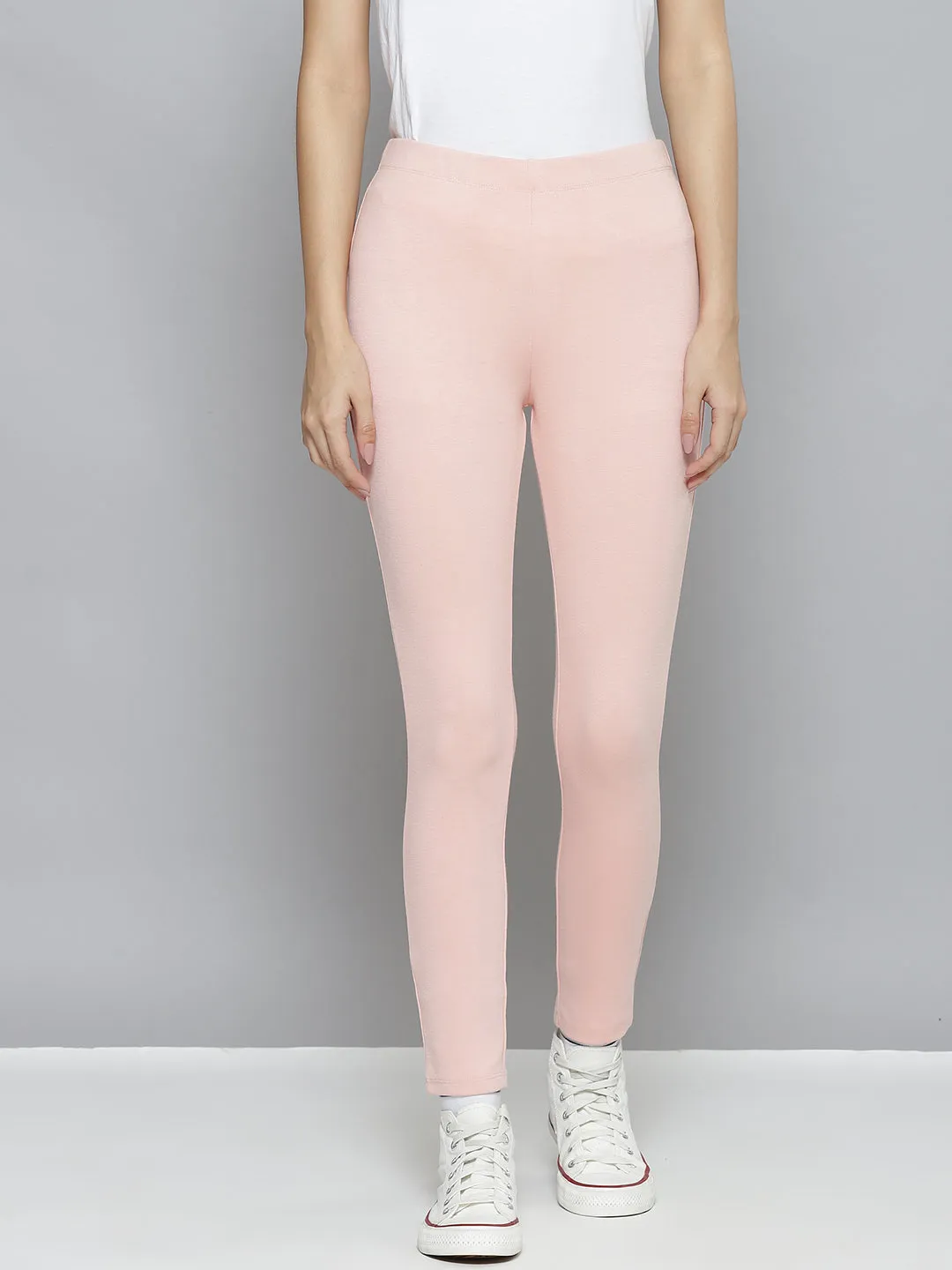 Women Pink Knitted Slim Jeggings