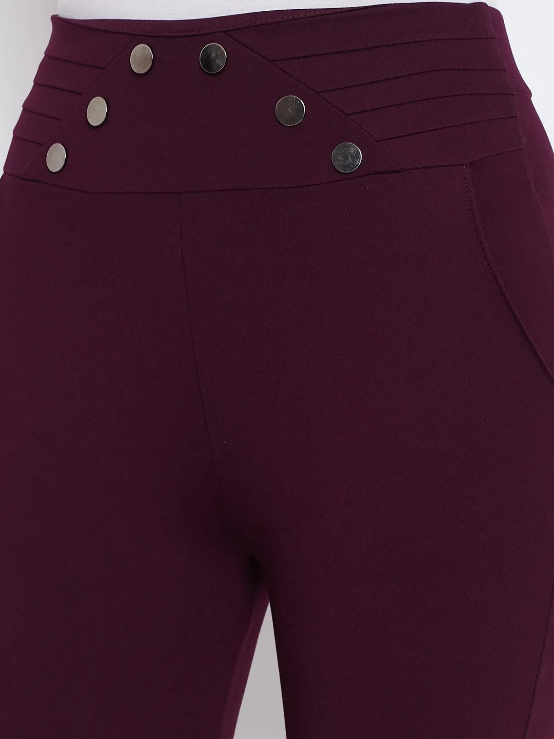 Women Wine Solid Skinny Fit Jeggings