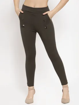 Women'S Olive Regular Fit Jeggings